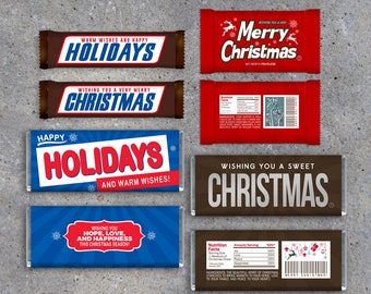 Merry Christmas / Happy Holidays Candy Bar Wrapper Collection – Printable Instant Downloads to Create a Candy Bar Bouquet - Christmas Gift