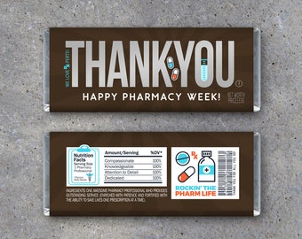 Pharmacy Week Appreciation Gift – Printable Candy Bar Wrappers Instant Download – Thank You Gift for Pharmacy Techs - RX Pharmacy Team Gift