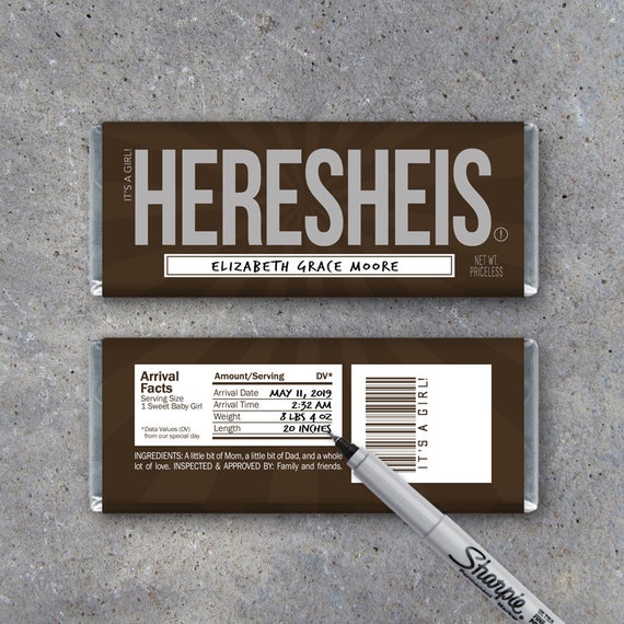 Baby Girl Birth Announcement Candy Bar Wrappers – Printable HERESHEIS birth stat wrappers – It's a Girl! – Blank & ready for the hospital Il_570xn