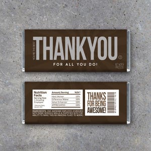 EMPLOYEE APPRECIATION GIFT – Printable "Thank You" Candy Bar Wrappers Instant Download – Co-worker Employee Appreciation Day Thank You Gift