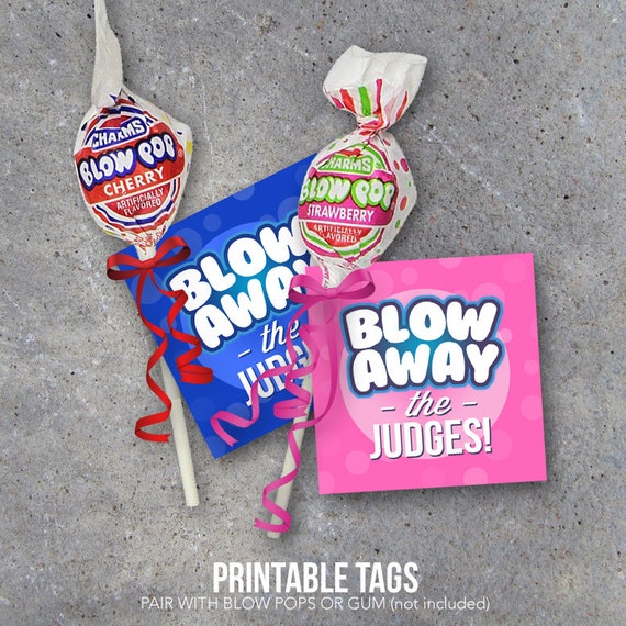 Cheer, Dance or Gymnastics Good Luck Gift – Blow Away The Judges printable tags designed to pair with Blow Pops or Gum – Competition favors Il_570xn