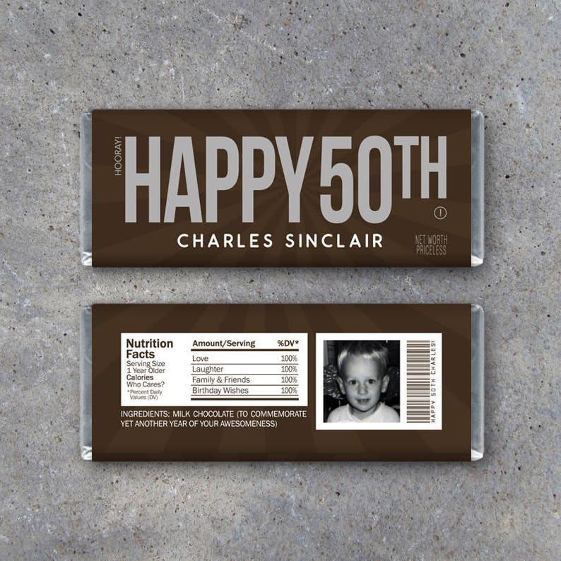 HAPPY 50TH Personalized Candy Bar Wrappers Printable - Etsy