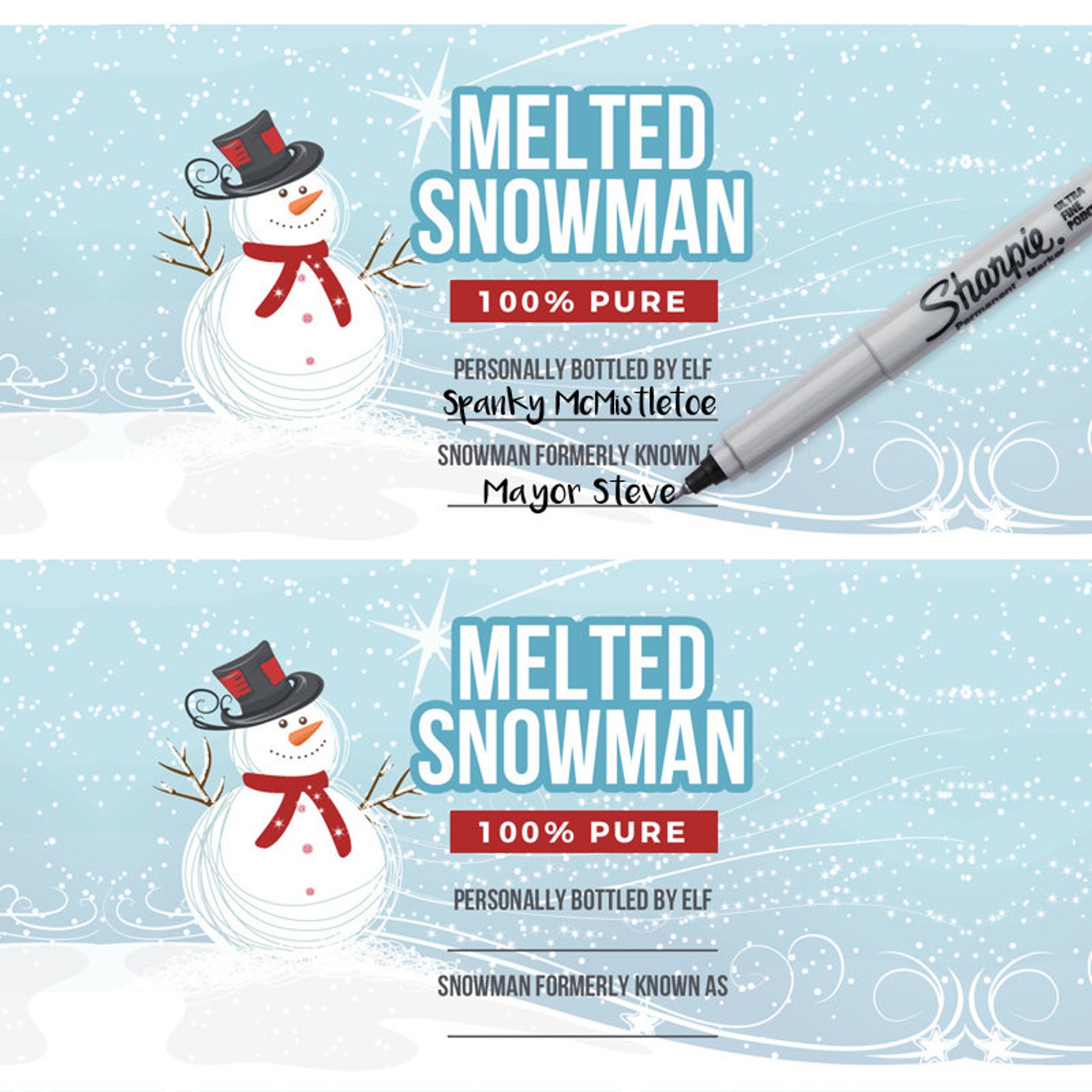 Melted Snowman Water Bottle Label Printable Instant Download - Etsy