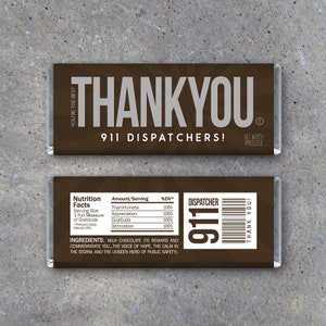 911 DISPATCHER APPRECIATION Gift – Printable "Thank You" Candy Bar Wrappers Instant Download – Public Safety Telecommunications Week Gift