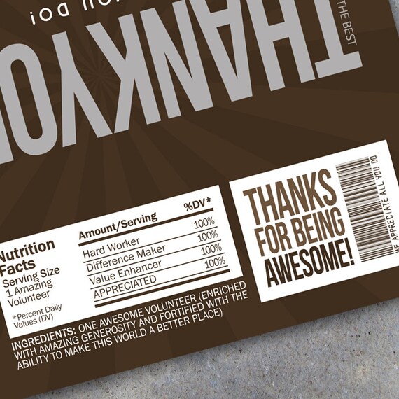 VOLUNTEER APPRECIATION GIFT – Printable "Thank You" Candy Bar Wrappers ...