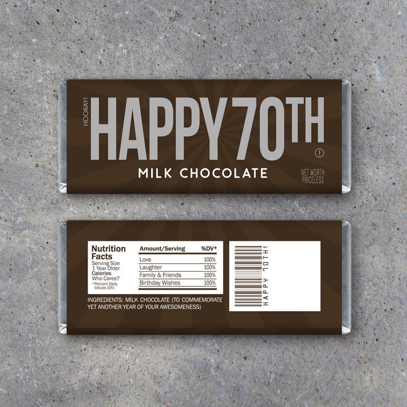 HAPPY 70TH Candy Bar Wrappers Printable Instant Download | Etsy