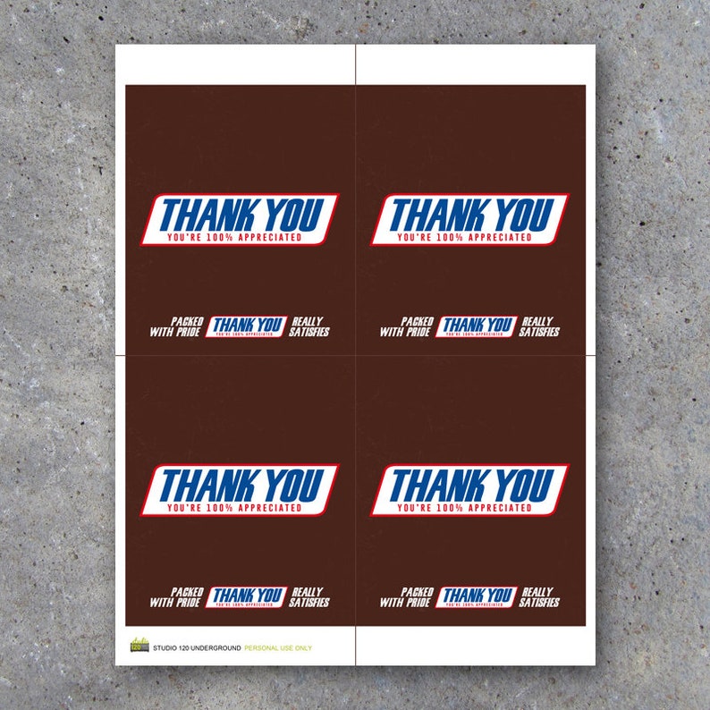 THANK YOU Printable Candy Bar Wrapper Printable Instant - Etsy