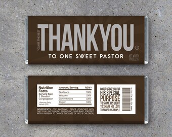 THANK YOU Pastor Appreciation Candy Bar Wrappers – Printable Instant Download – Pastor Appreciation Gift Idea – Religious Christian Gifts