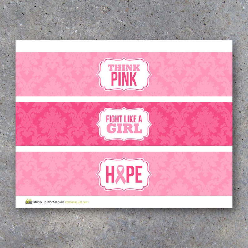 Breast Cancer Awareness Water Bottle Labels Printable DIY Etsy