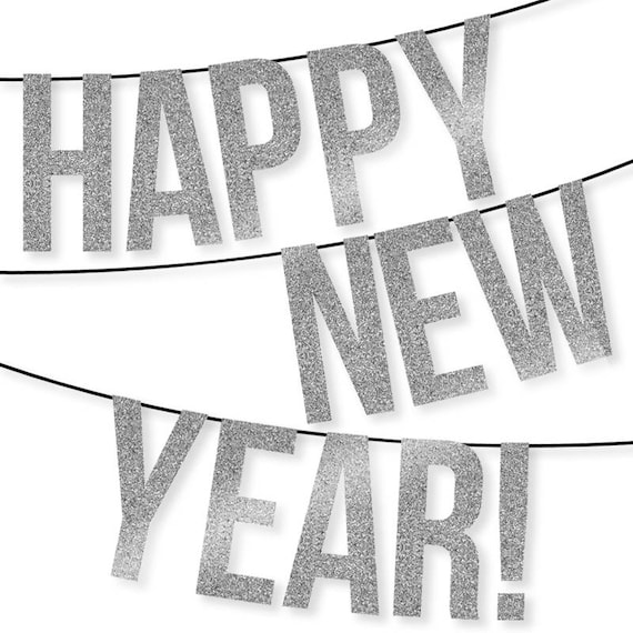 happy new year banner instant download printable files silver glitter individual letters numbers pennant bunting garland decor by studio 120 underground catch my party