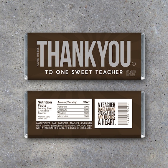 THANK YOU Teacher Appreciation Candy Bar Wrappers Printable Etsy