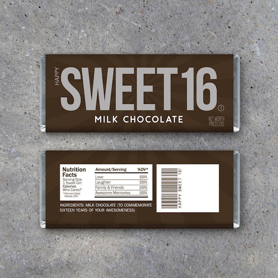 Sweet Sixteen Candy Bar Wrappers – Printable Sweet 16 Happy Birthday Hershey's Candy Bar Wrappers – Use for party favors, gifts or gift tags Il_570xn