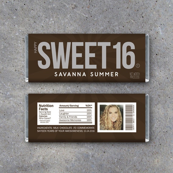 Sweet Sixteen Personalized Candy Bar Wrappers – Printable Hershey ...