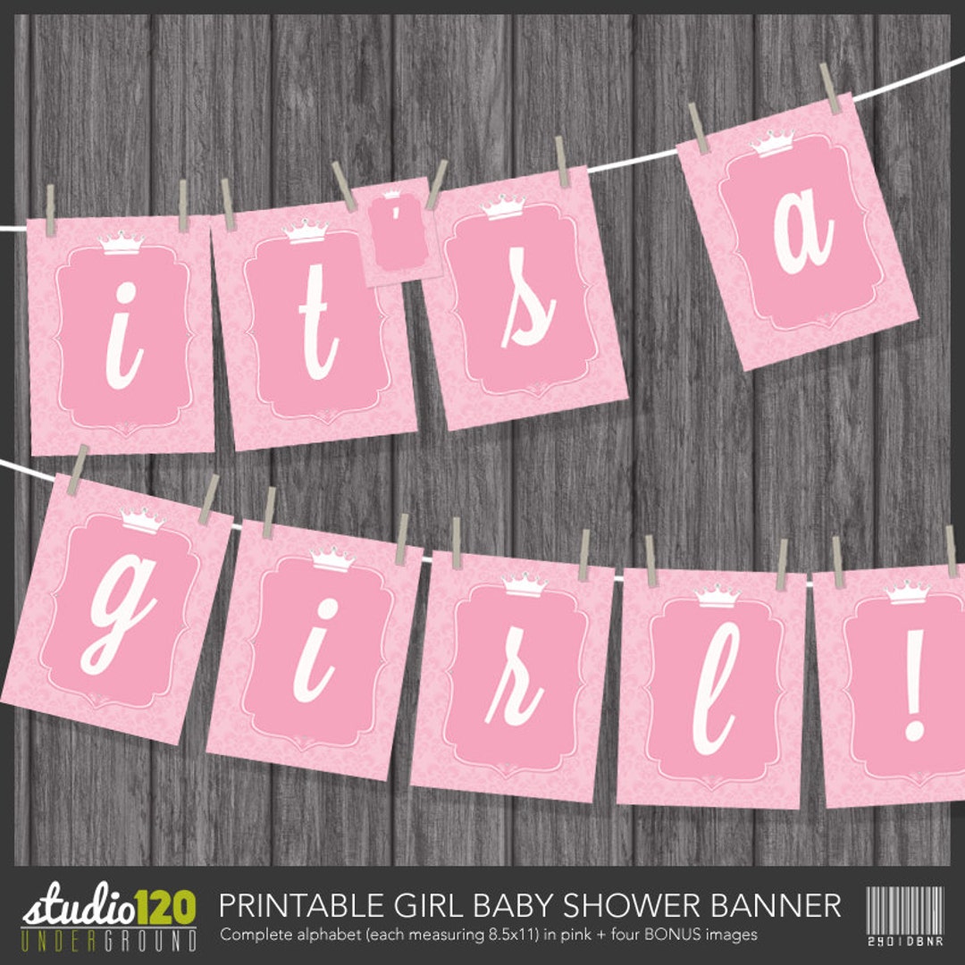 PRINCESS Baby Shower Banner Printable Digital Files Complete Alphabet Bonus Images Baby Shower ...