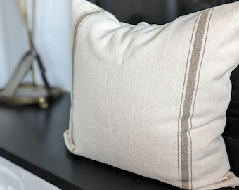 Grain Sack Pillow Cover: Farmhouse Coastal Decor, Fits 20x20 Insert