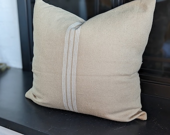 Grain Sack Farmhouse Pillow Cover: Coastal Decor, 20x20 Insert