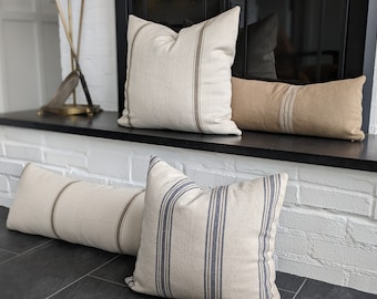 Grain Sack Pillow Cover: Farmhouse Coastal Decor (21x21 Insert)