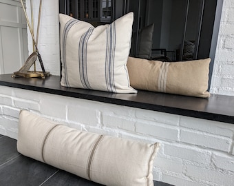 Grain Sack Pillow Cover: Coastal Farmhouse Style, Blue & Gray Stripes (21x21 Insert)