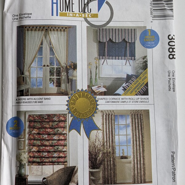 McCall's home Dec in a sec window valance drapes tabs  shade  drapes pattern curtains 3088