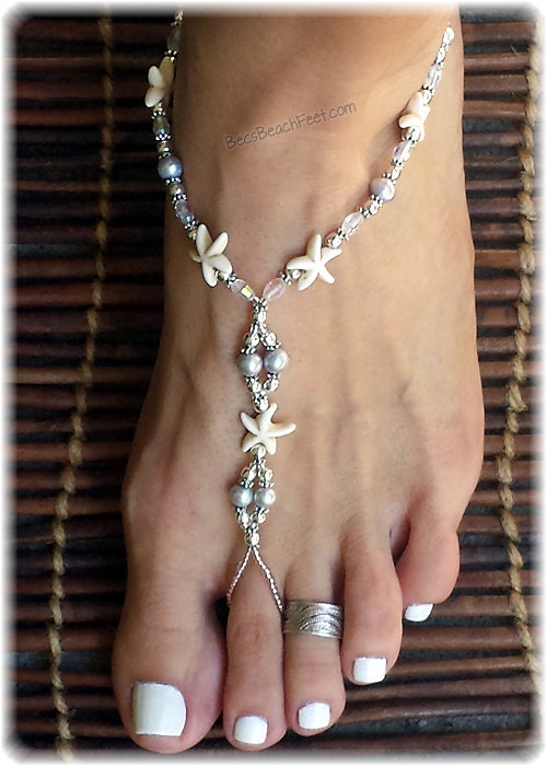 White Barefoot Sandals Beach Wedding Bride Jewelry | Etsy