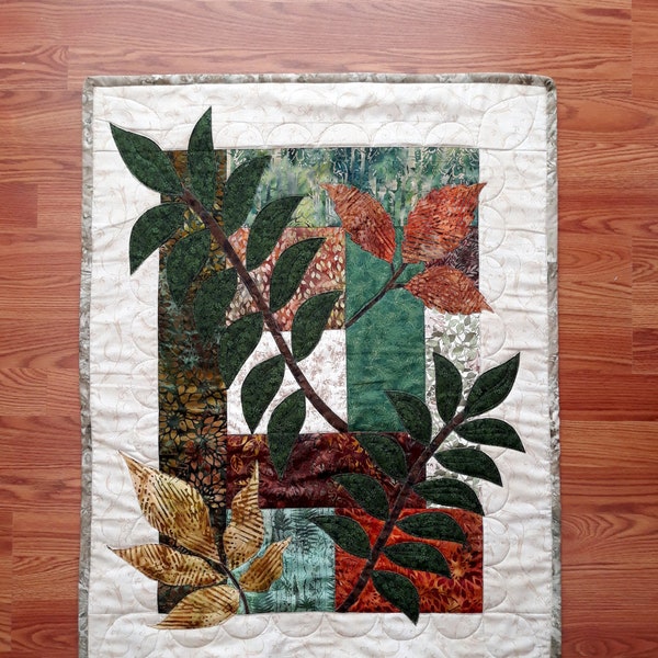 Leaves Abound - Appliqued Quilted Wall Hanging PDF Pattern Using Batik Fabrics