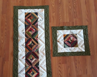 Scrappy String-Pieced Quilted Table Runner and Table Topper PDF Pattern