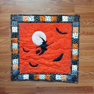 Halloween Witch and Bats - Appliqued Quilted Wall Hanging or Table Topper PDF Pattern, Raw-Edge Applique, Halloween Wall Hanging