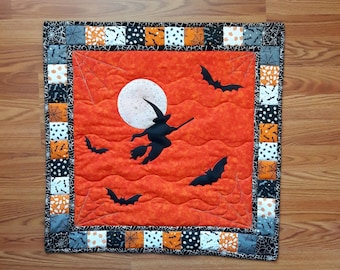 Halloween Witch and Bats - Appliqued Quilted Wall Hanging or Table Topper PDF Pattern