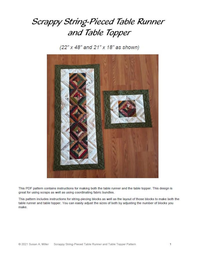 Scrappy String-pieced Quilted Table Runner and Table Topper Pattern ...