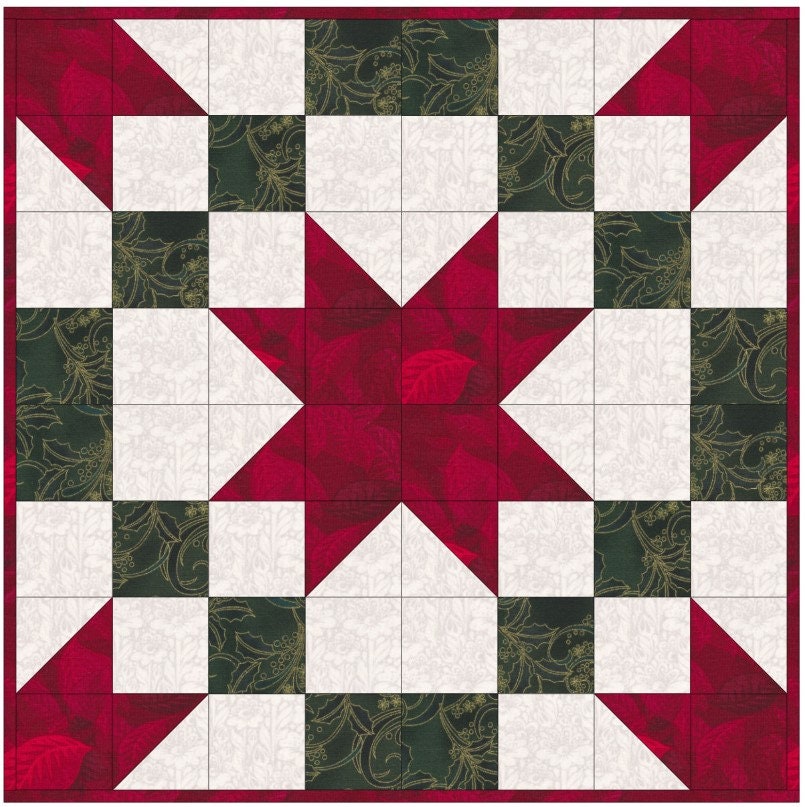 Christmas Stars - Quilted Table Topper PDF Pattern, Pieced Star Blocks ...