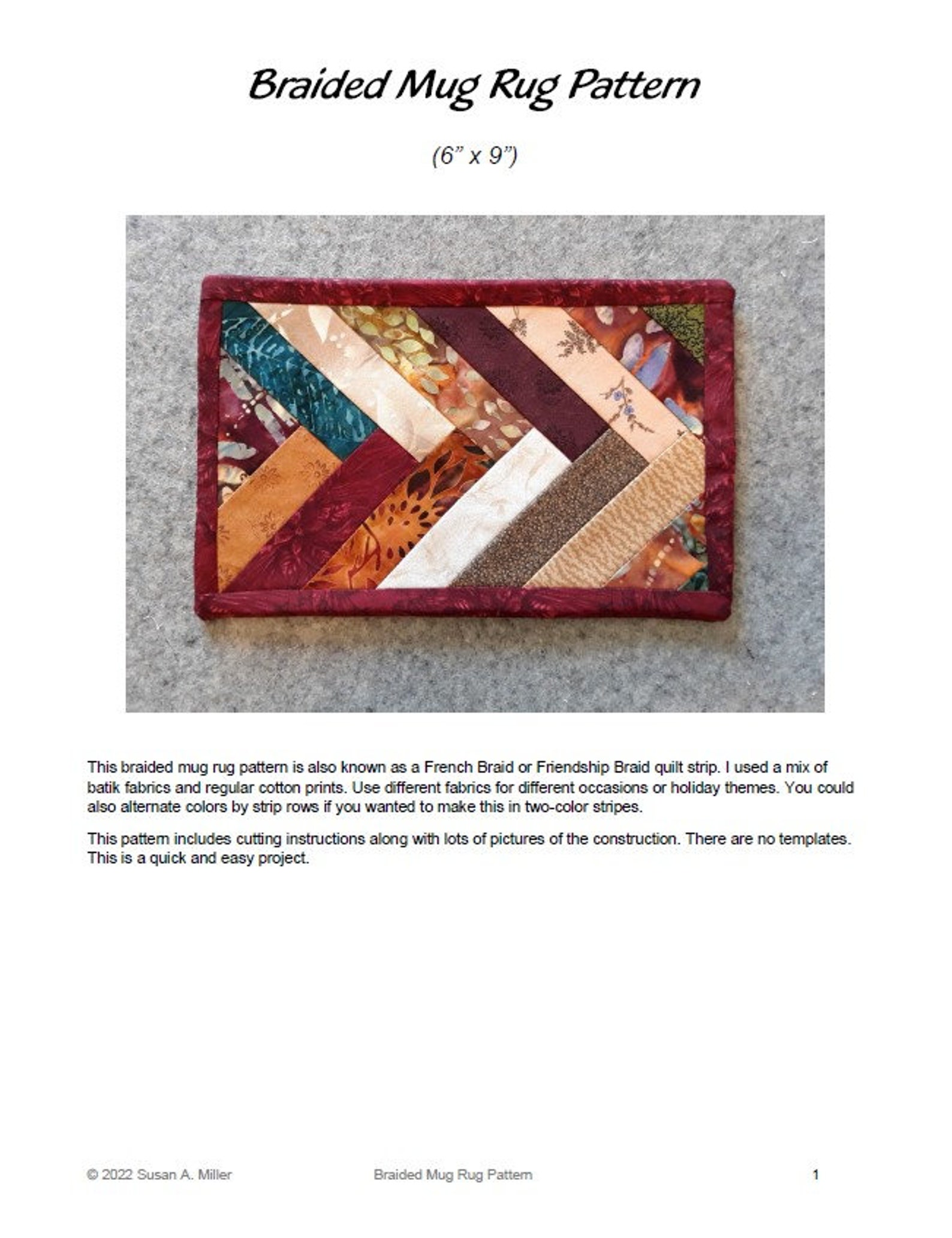 Scrappy Braided Mug Rug PDF Pattern Etsy