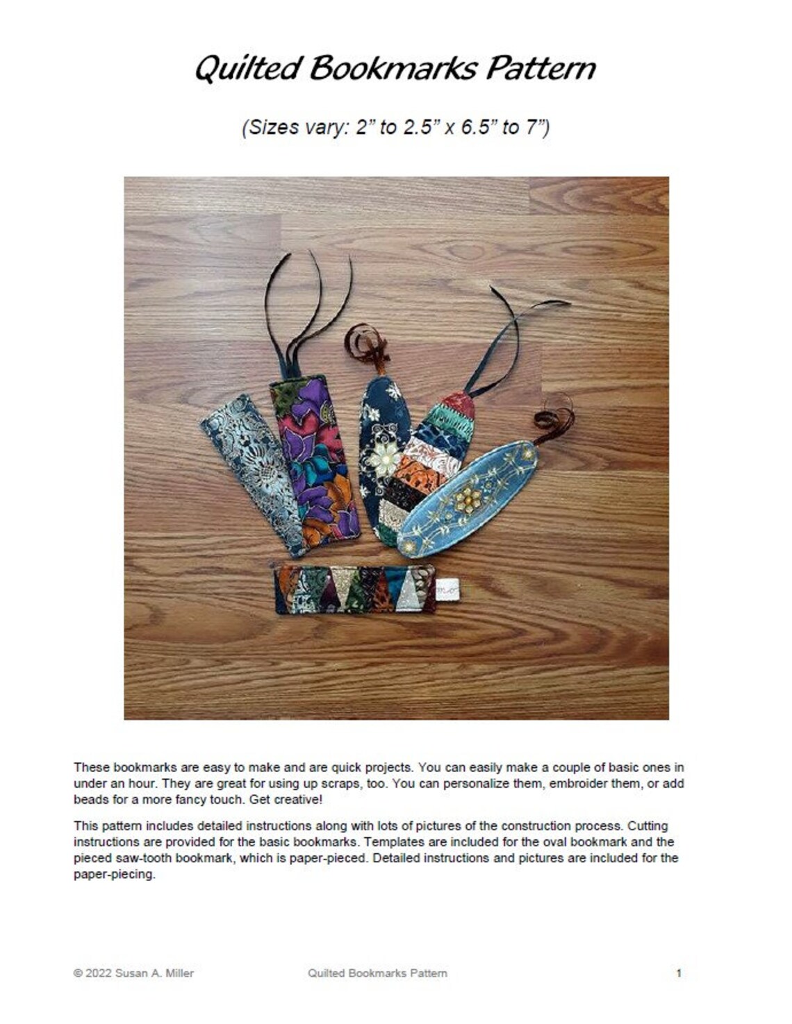 Quilted Bookmarks PDF Pattern Etsy