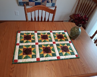 Sunflowers in the Garden - Quilted Table Runner PDF Pattern, Pieced Flower Blocks, Sunflower Blocks, Table Runner Pattern