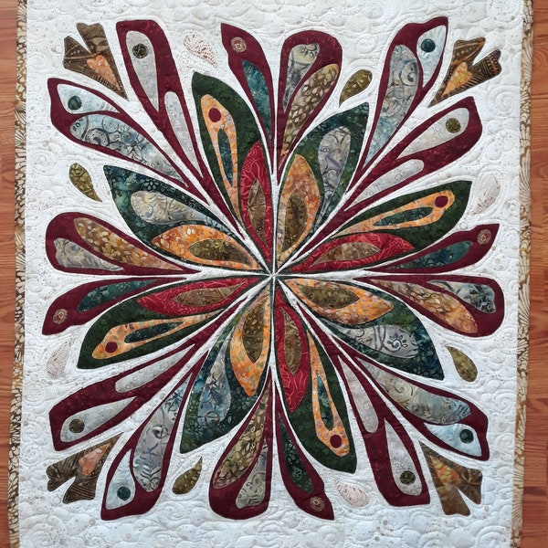 Almost Fractal - Appliqued Quilted Wall Hanging PDF Pattern Using Batik Fabrics