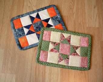 Ohio Star - Quilted Mug Rug PDF Pattern, Pieced Ohio Star Blocks, Mug Rug Pattern