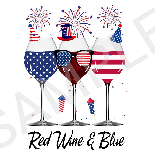 Red Wine Blue PNG - 4th Of July Png File, American Cross Png, American Flag Patriotic Wine Glasses PNG, Red Wine And Blue Glasses - PNG Only