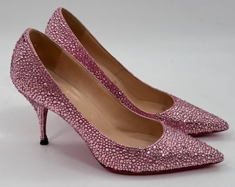 Christian Louboutin Swarovski Crystal Strass Pumps Blush Pink Heels 38.5