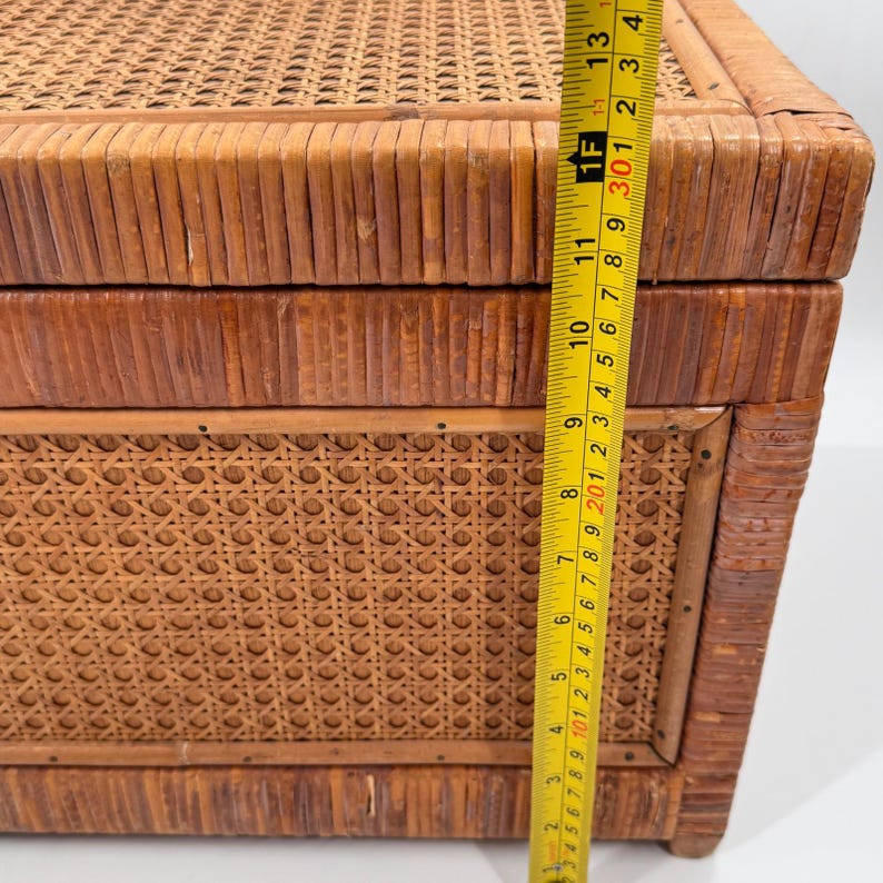 Baúl de almacenamiento chino antiguo de caña y ratán con herrajes de latón de 68,5 cm (27 pulgadas) imagen 12