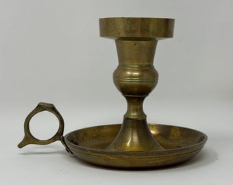 Vintage messing kandelaar met vingerlusgreep, 10 cm