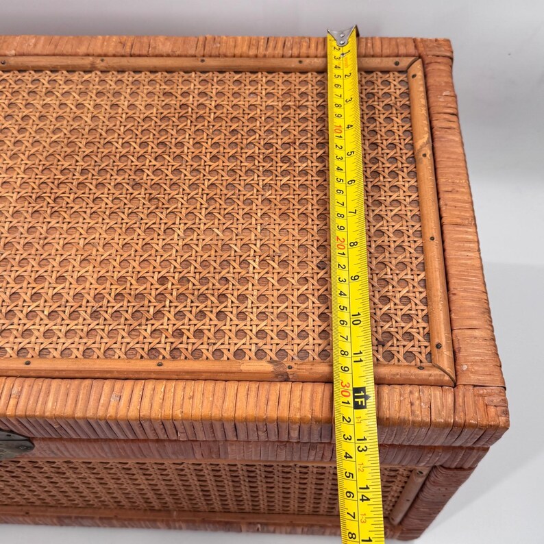Baúl de almacenamiento chino antiguo de caña y ratán con herrajes de latón de 68,5 cm (27 pulgadas) imagen 11