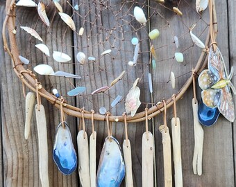 Extra Large Beach House Dream Catcher: Sea Glass, Shells & Driftwood