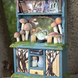 Witchy Magical Trees Cottagecore Crystal Fairy Hutch / Bookcase Miniature Dollhouse Altar #34 Elizabeth Mukerji