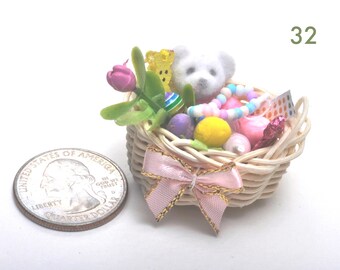 Handmade Miniature Easter Basket, 1:12 Scale Dollhouse Food