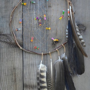 Willow Dream Catcher with Worry Dolls: Native American Wall Hanging