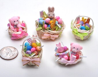 Miniature Easter Basket, 1:12 Scale Dollhouse Pink Food