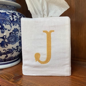 Monogrammed Linen Tissue Box Cover: Personalized Single Monogram Gift