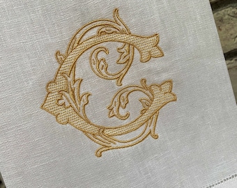 Vintage Monogram Hand Towel. Linen Custom  Personalized Hostess or Wedding Gift.  European Linen.  Holiday Home Decor. Grandmillennial