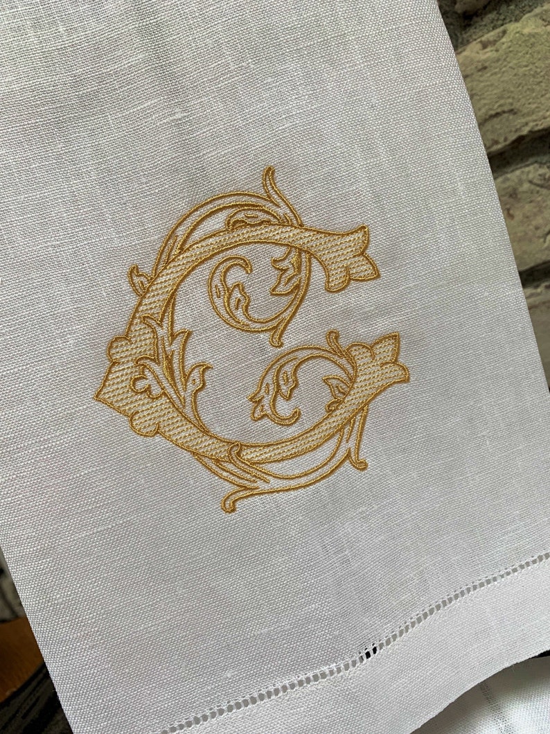 Monogram Linen Hand Towel. Custom Personalized Hostess Gift. Wedding Linens. European Linen. Vintage Vine Single Letter. Grandmillennial image 8