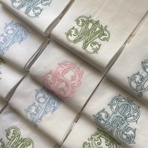 Monogram Linen Hand Towel. Custom Personalized Hostess Gift. Wedding Linens. European Linen. Vintage Vine Single Letter. Grandmillennial image 2