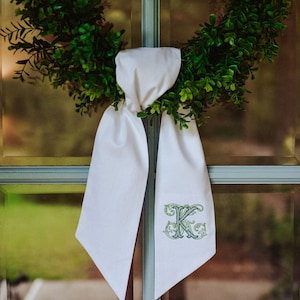 Monogram  Wreath Sash Holiday Home Front Door Decor Personalized Front Door Wreath Vintage Vine Wedding Sash Mother&#39;s Day